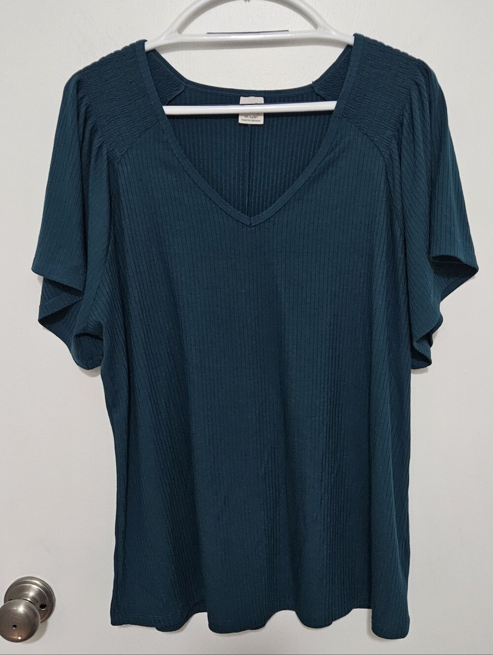 Terra Sky Women's Teal V-Neck Short Sleeve Top Size 14W